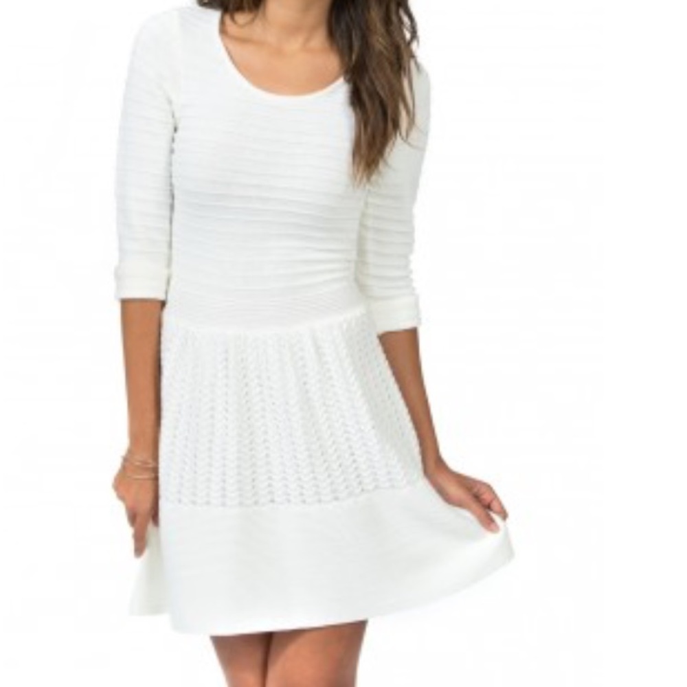 Teeze Me Cream Ribbed‎ Sweater Dress w/Flare Skirt